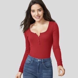 NWT Halara Red Long Sleeve Button-Up Knit Top Stretch Women S